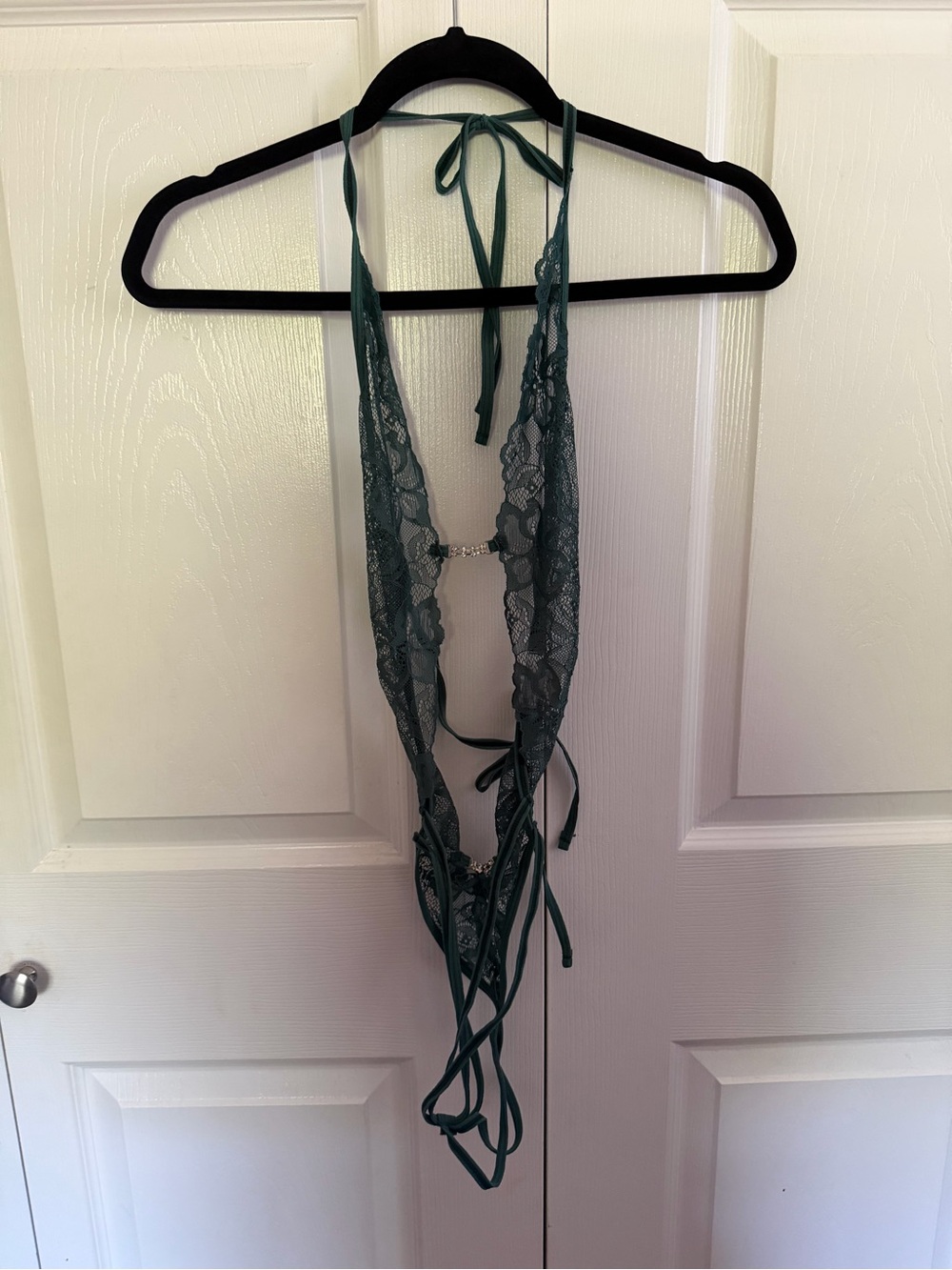 5 for $25! Teal Floral Lace Cutout Teddy - Picture 2 of 5